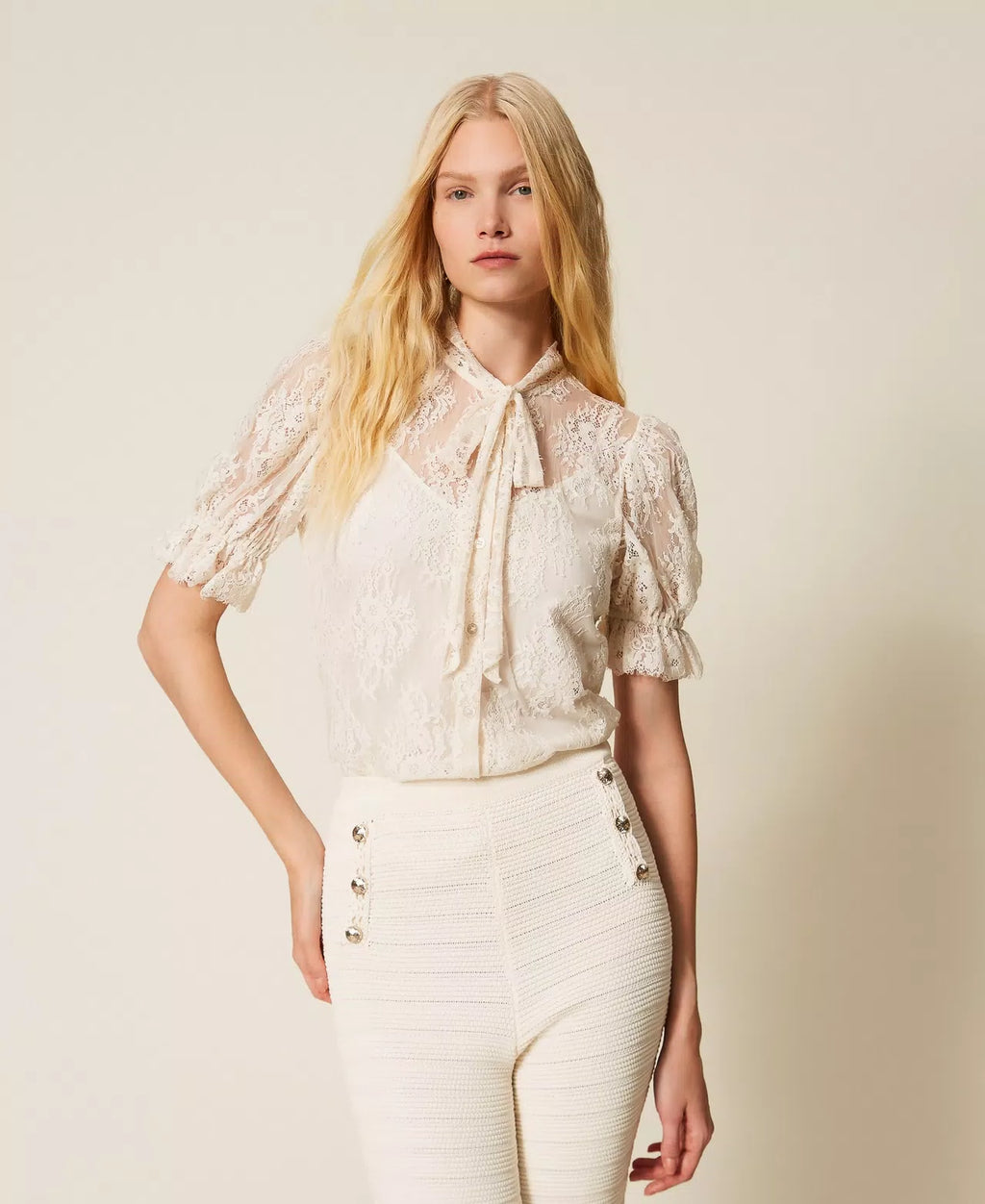 Twinset Lace Shirt With Bow – Très Chic