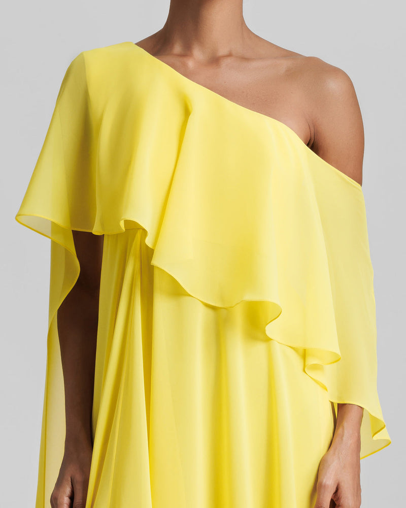Gemy Maalouf One Shoulder Featuring Ruffles Gown Dress