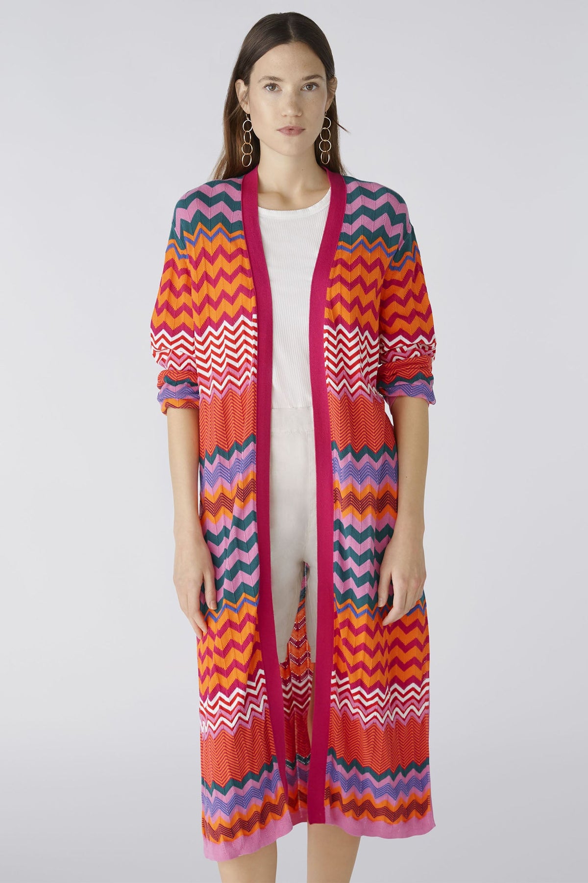 Oui ZigZag Long Knitted Cardigan