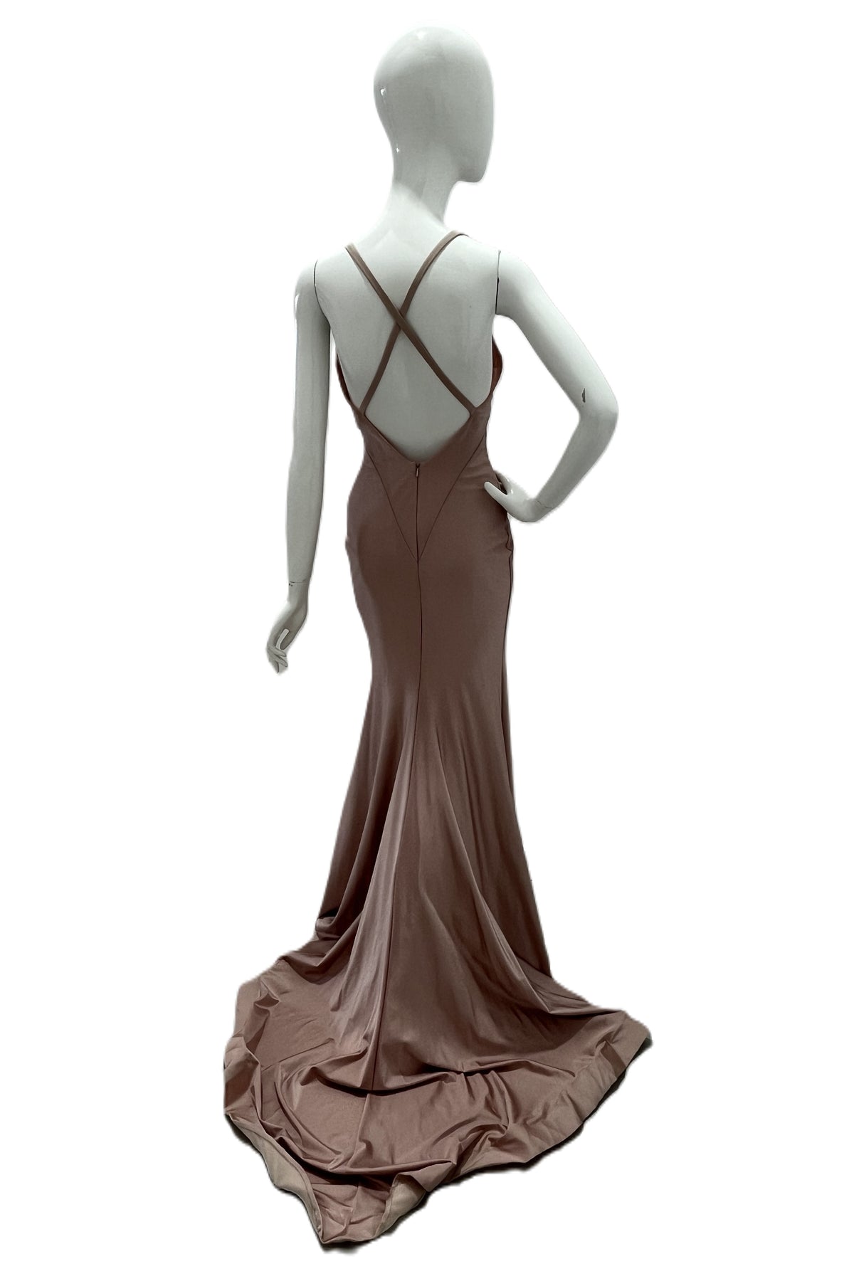 Jessica Angel V Neck Spaghetti with Thin Criss Cross High Back Gown