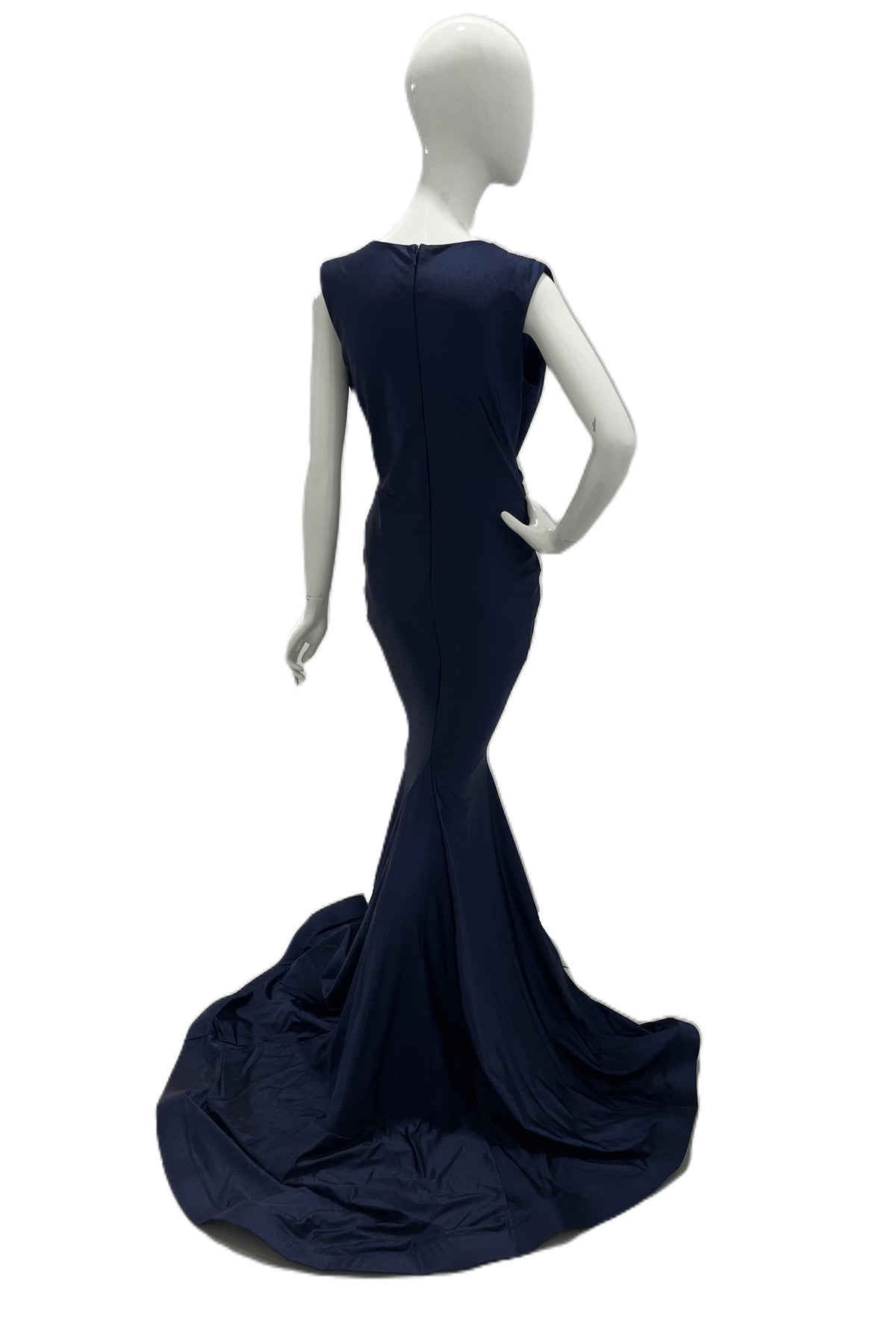 Jessica Angel Deep V Gown with Gathered Shoulders W/ Sash Closed Back