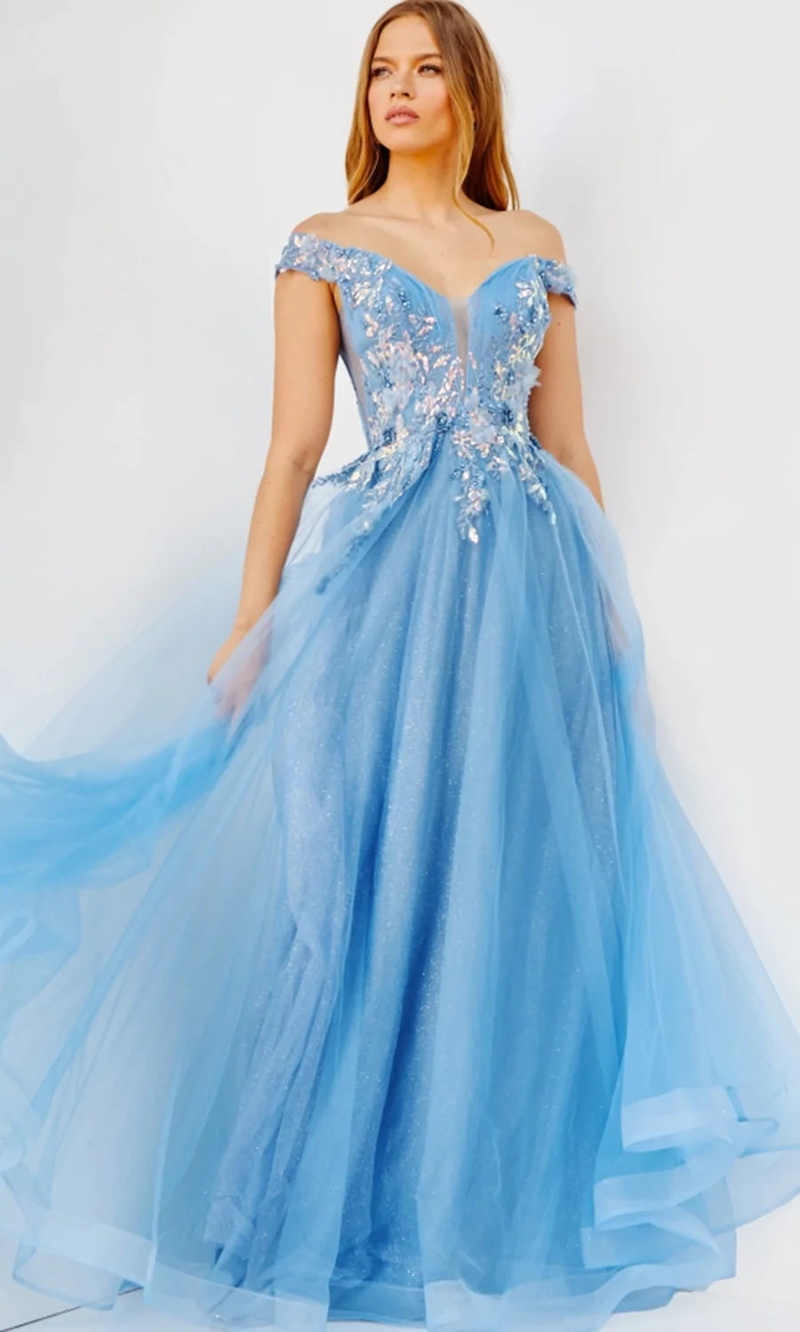 sachin and babi light blue dress Stunning Blue Embroidered Mermaid Dress with Feathers Size 00 Color Royal main image 1