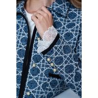 Geisha Women's Casual Tweed-Style Jacquard Jacket - Indigo Navy