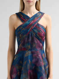 Theia 88117343-A480 Robe Luana à ourlet asymétrique Fractured Bloom