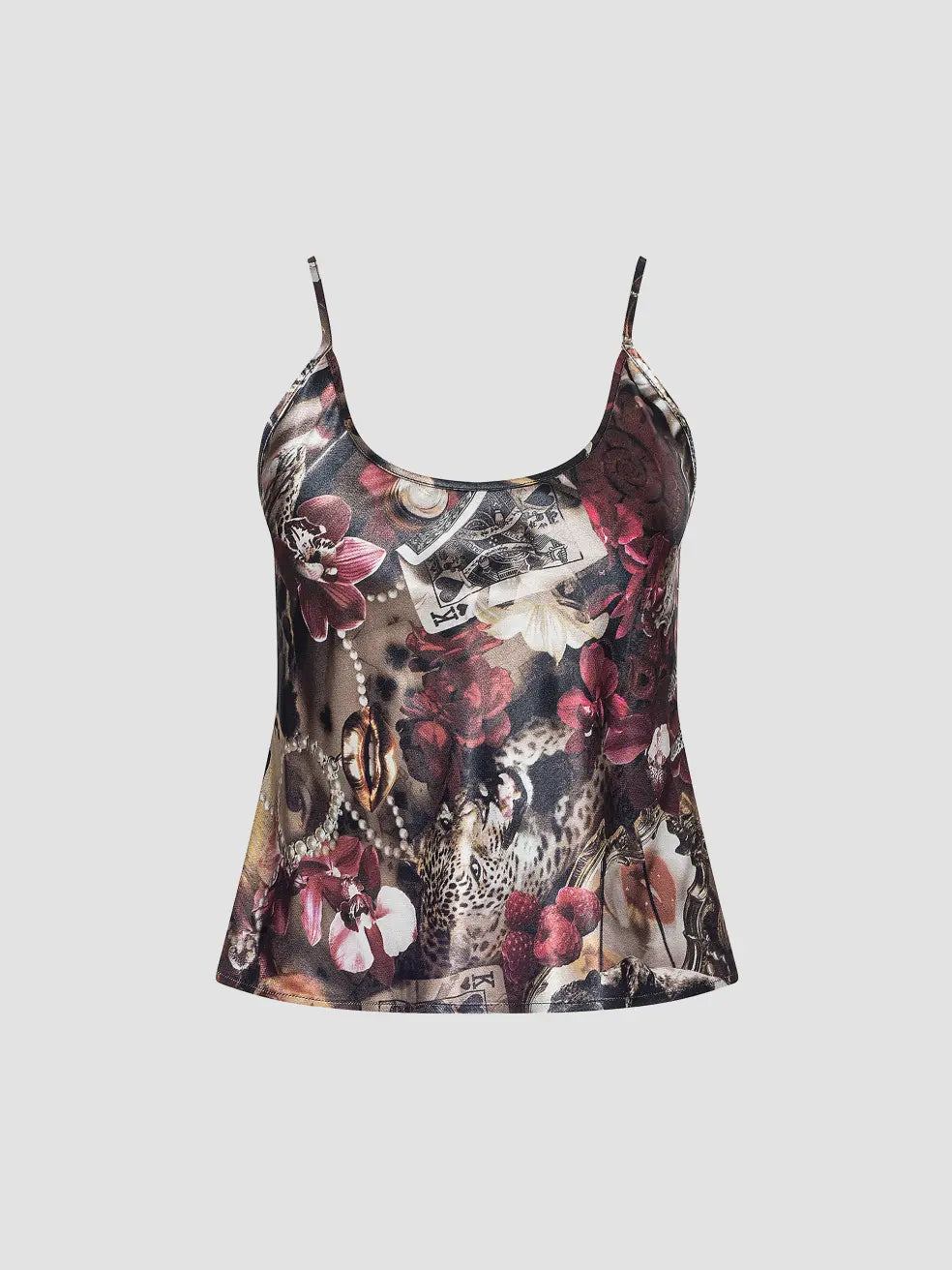L'Agence Charmy U Neck Camisole Burgundy Mt Lux Collage