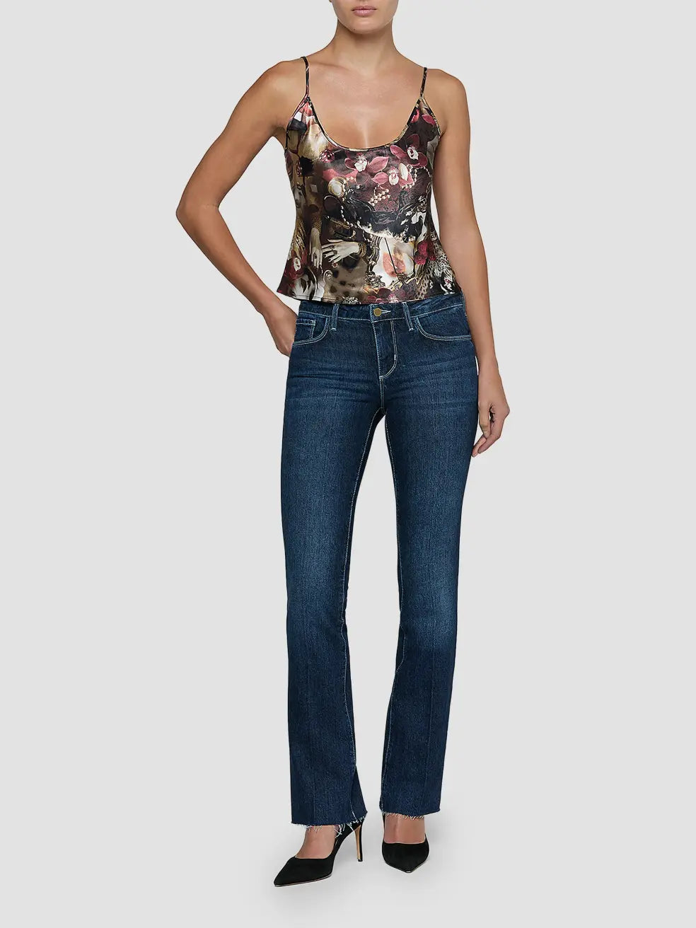 L'Agence Charmy U Neck Camisole Burgundy Mt Lux Collage