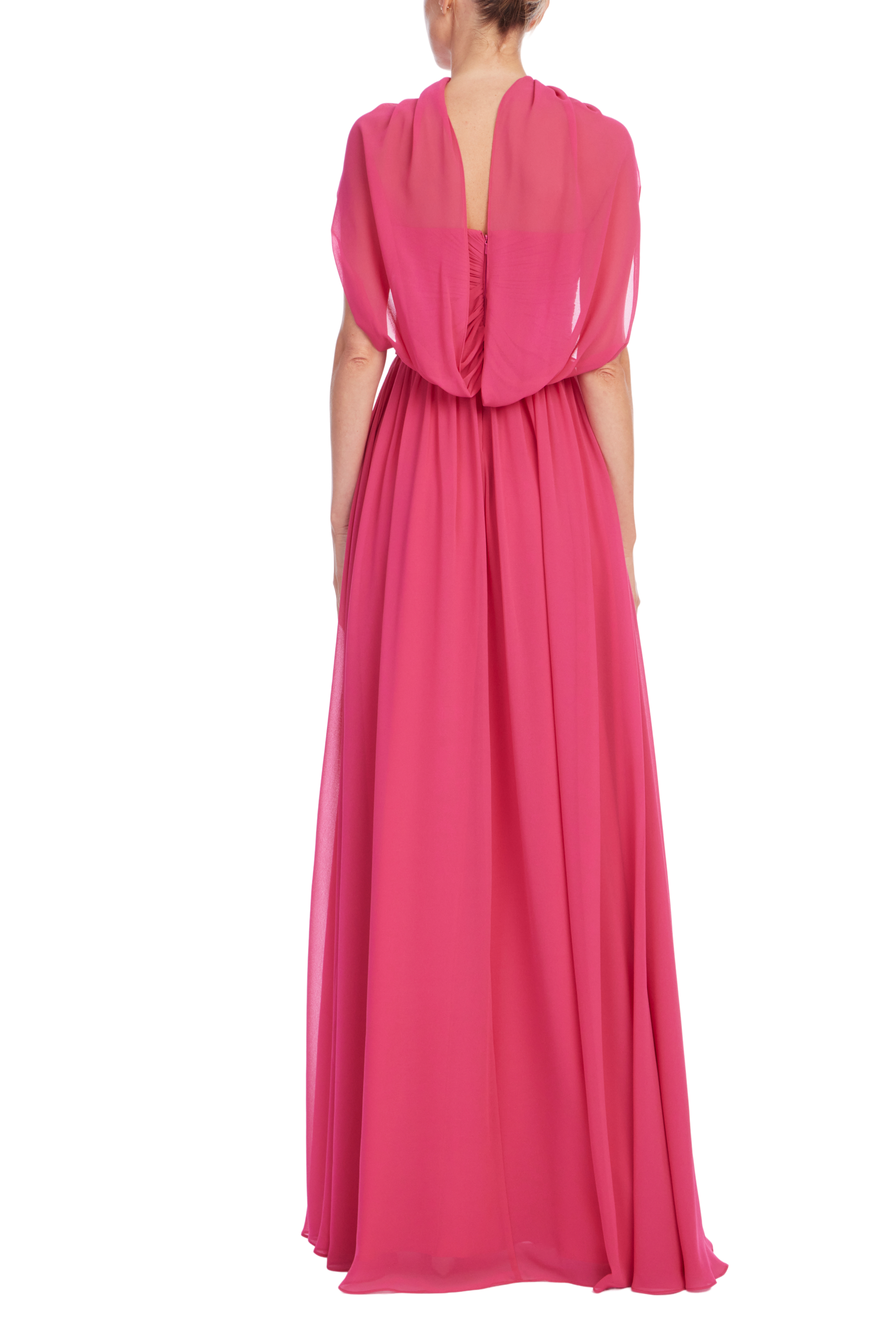 Badgley Mischka Scarf Strapless Gown Magenta