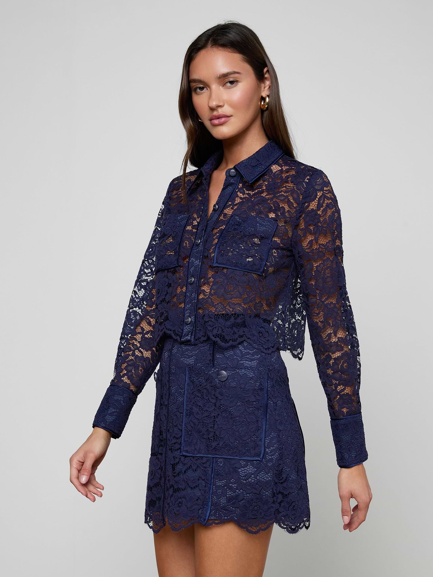 L'Agence Roelle Lace Piping Cropped Blouse Midnight