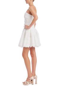 Badgley Mischka Bow Drop Waist Mini Dress Light Ivory