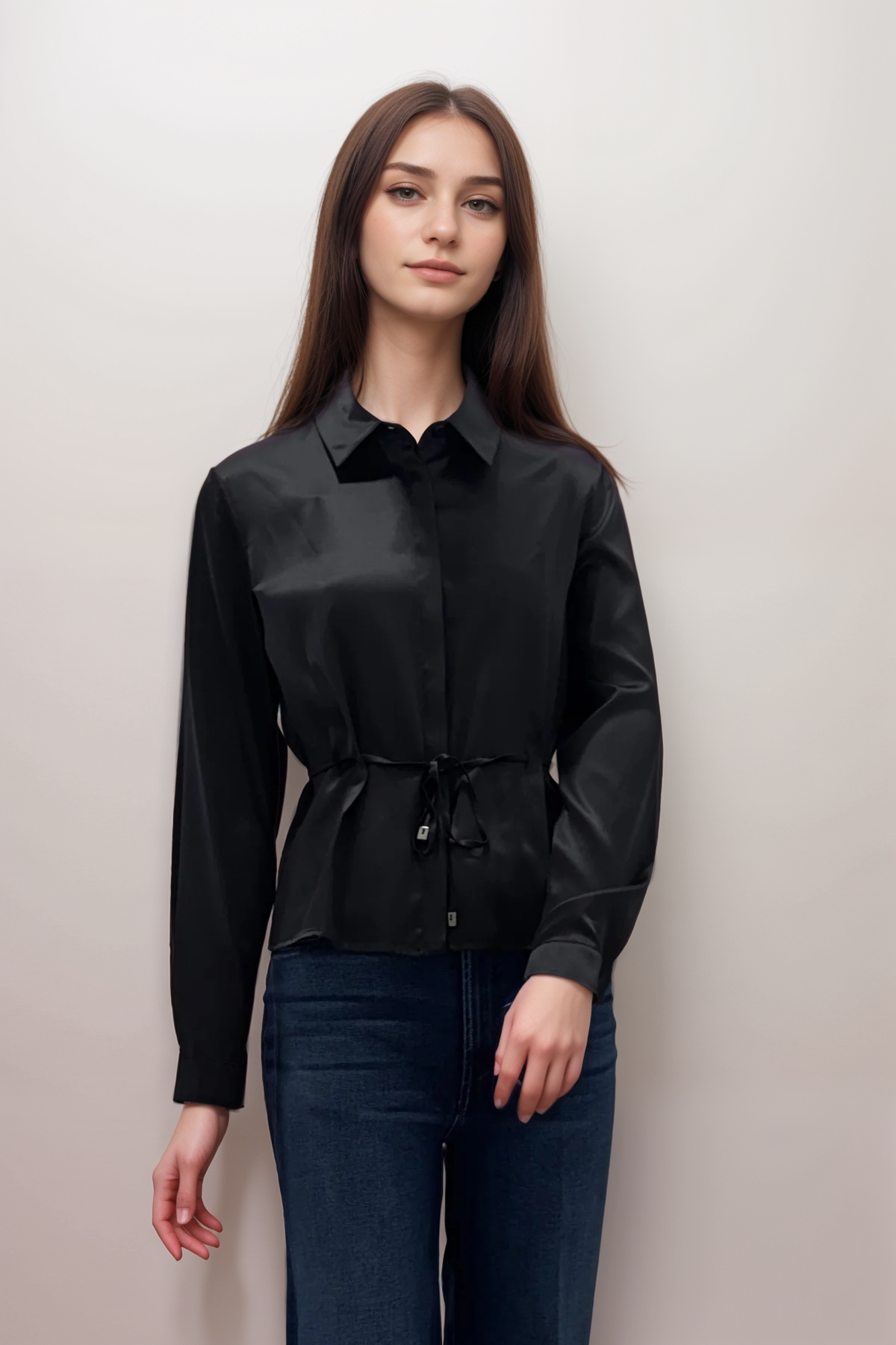 Chemisier en soie Purotatto à boutons cachés et ceinture à nouer