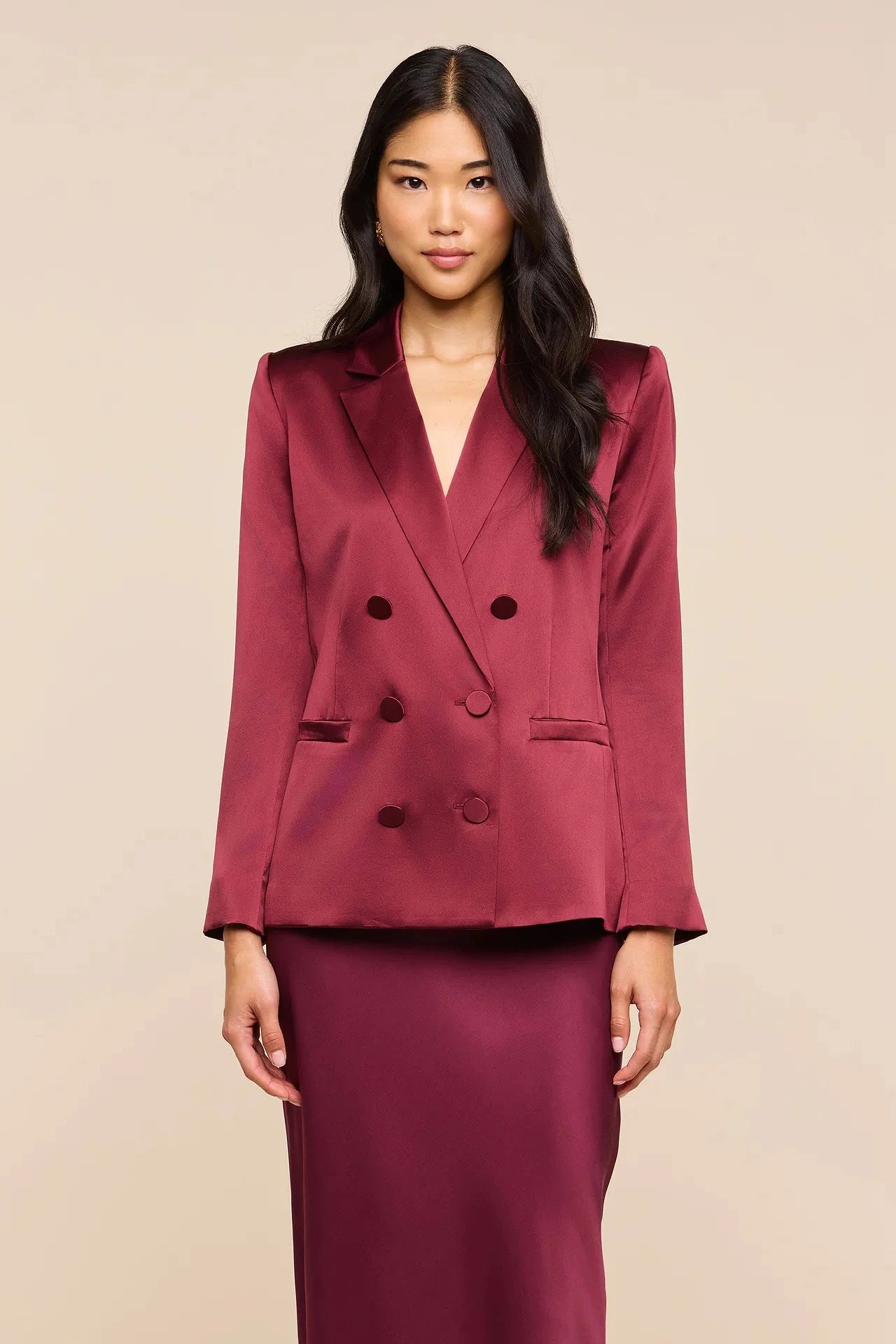 L'Agence Sena Double-Breasted Blazer Merlot Red