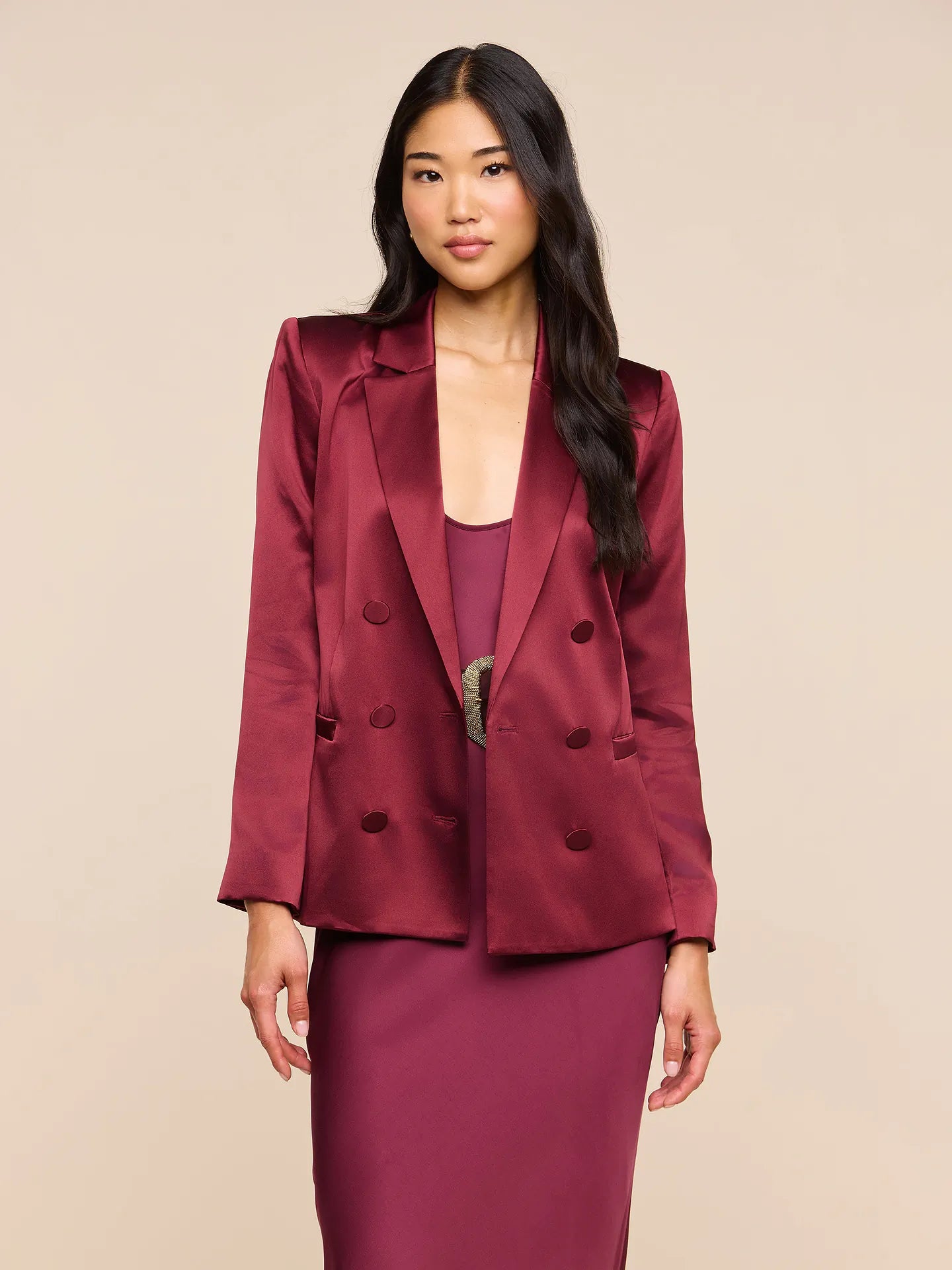 L'Agence Sena Double-Breasted Blazer Merlot Red