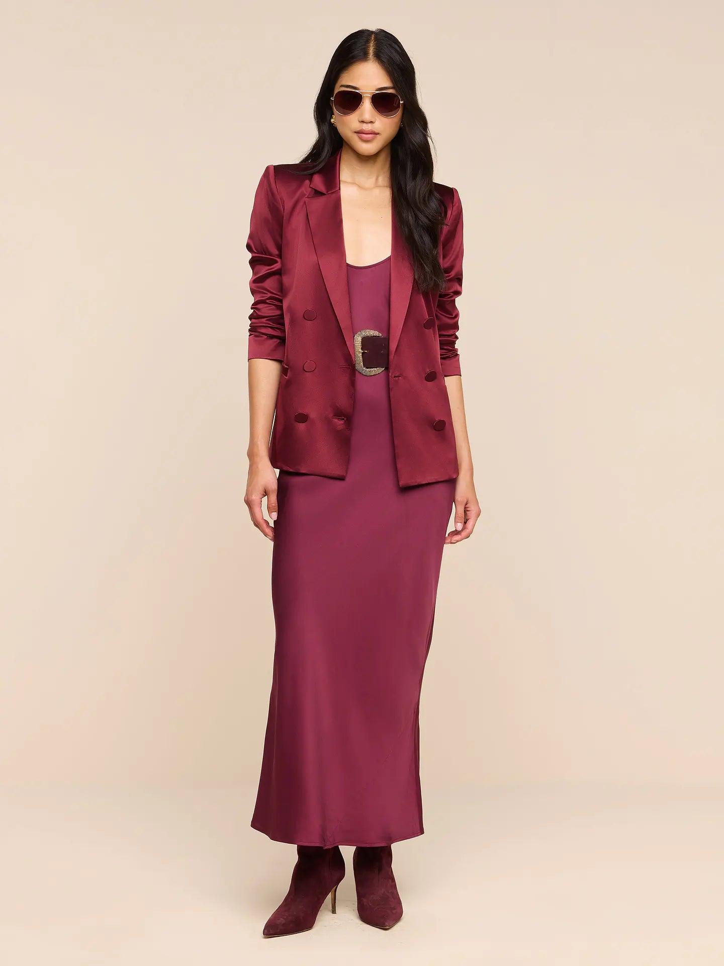 L'Agence Sena Double-Breasted Blazer Merlot Red
