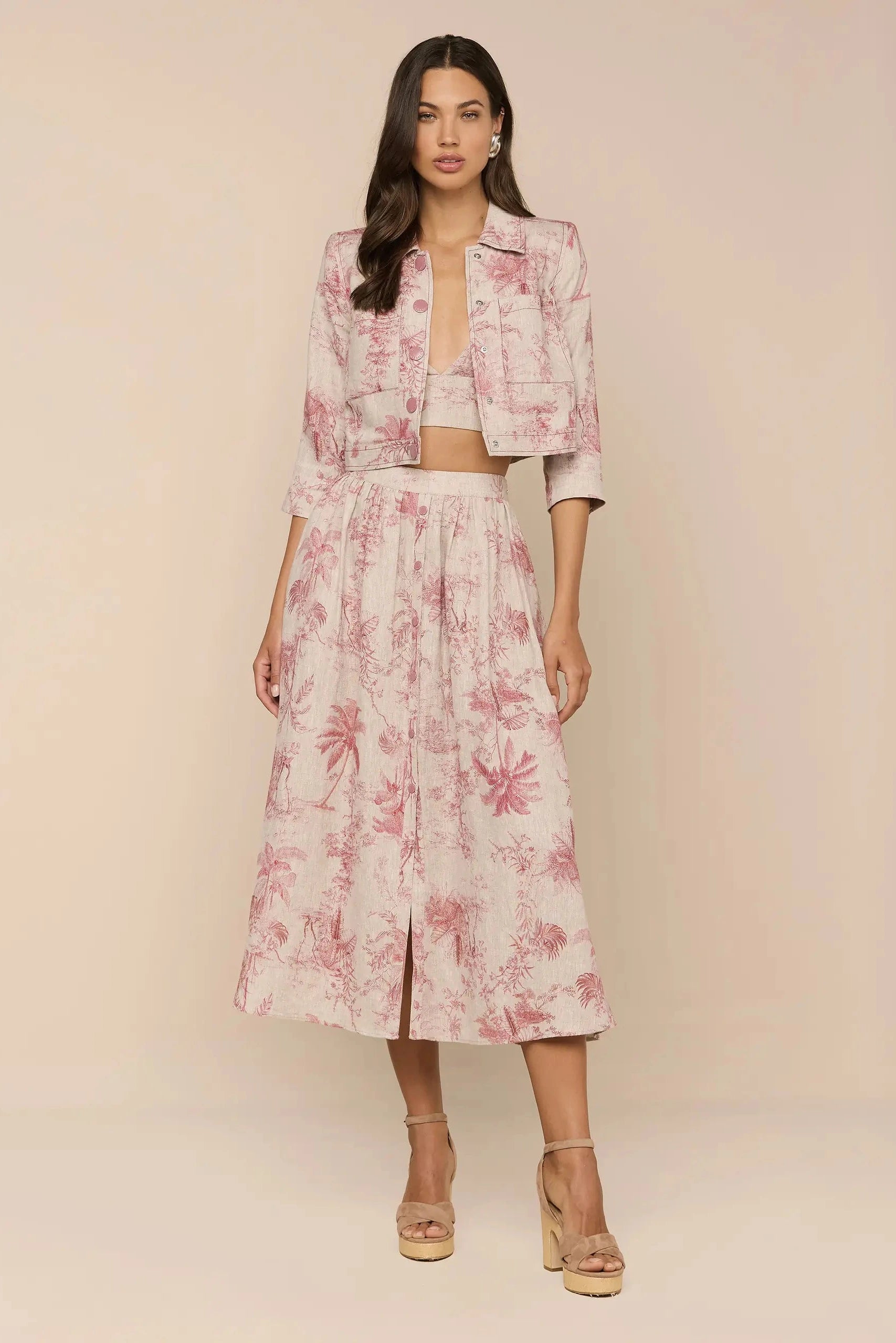 L'Agence Veste Courte Eda Manches 3/4 Tan Multi Jungle Texturée
