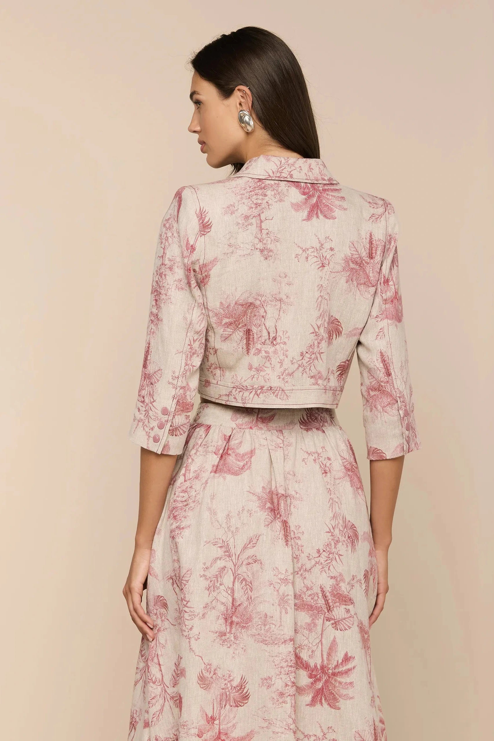 L'Agence Veste Courte Eda Manches 3/4 Tan Multi Jungle Texturée