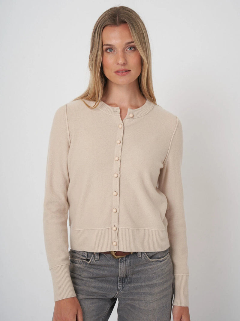 Repeat Cropped Organic Cashmere Cardigan With Pearl Buttons