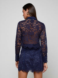 L'Agence Roelle Lace Piping Cropped Blouse Midnight
