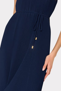 Milly Nalani Pleated Midi Dress Navy