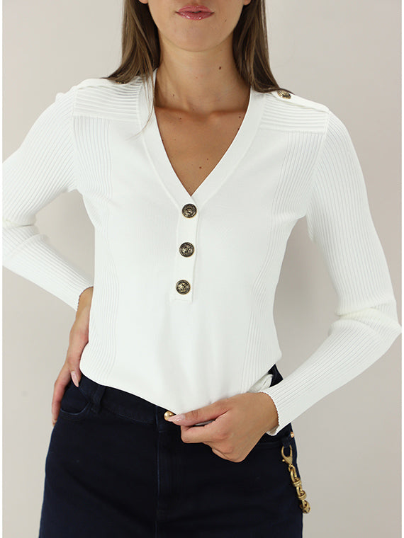 Liu Jo White Jersey Knit Sweater  - Bianco Lana