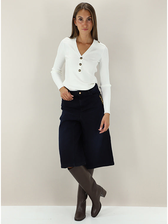 Liu Jo White Jersey Knit Sweater  - Bianco Lana