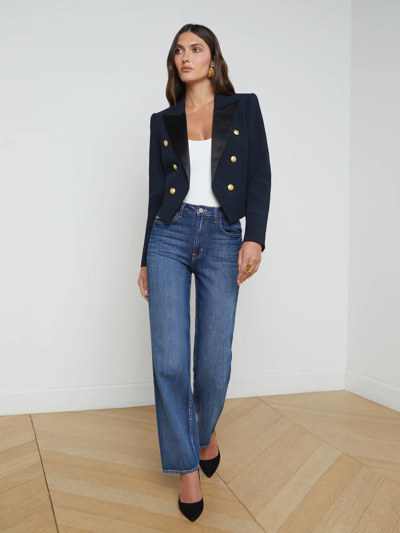 L'Agence Lila Satin Lapel Blazer