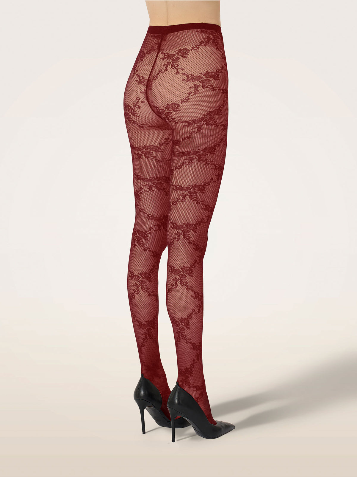 Wolford Floral Lace Tights Bordeaux