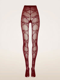 Wolford Floral Lace Tights Bordeaux