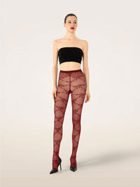 Wolford Floral Lace Tights Bordeaux