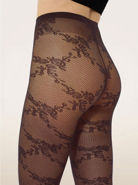 Wolford Floral Lace Tights Dark Wood