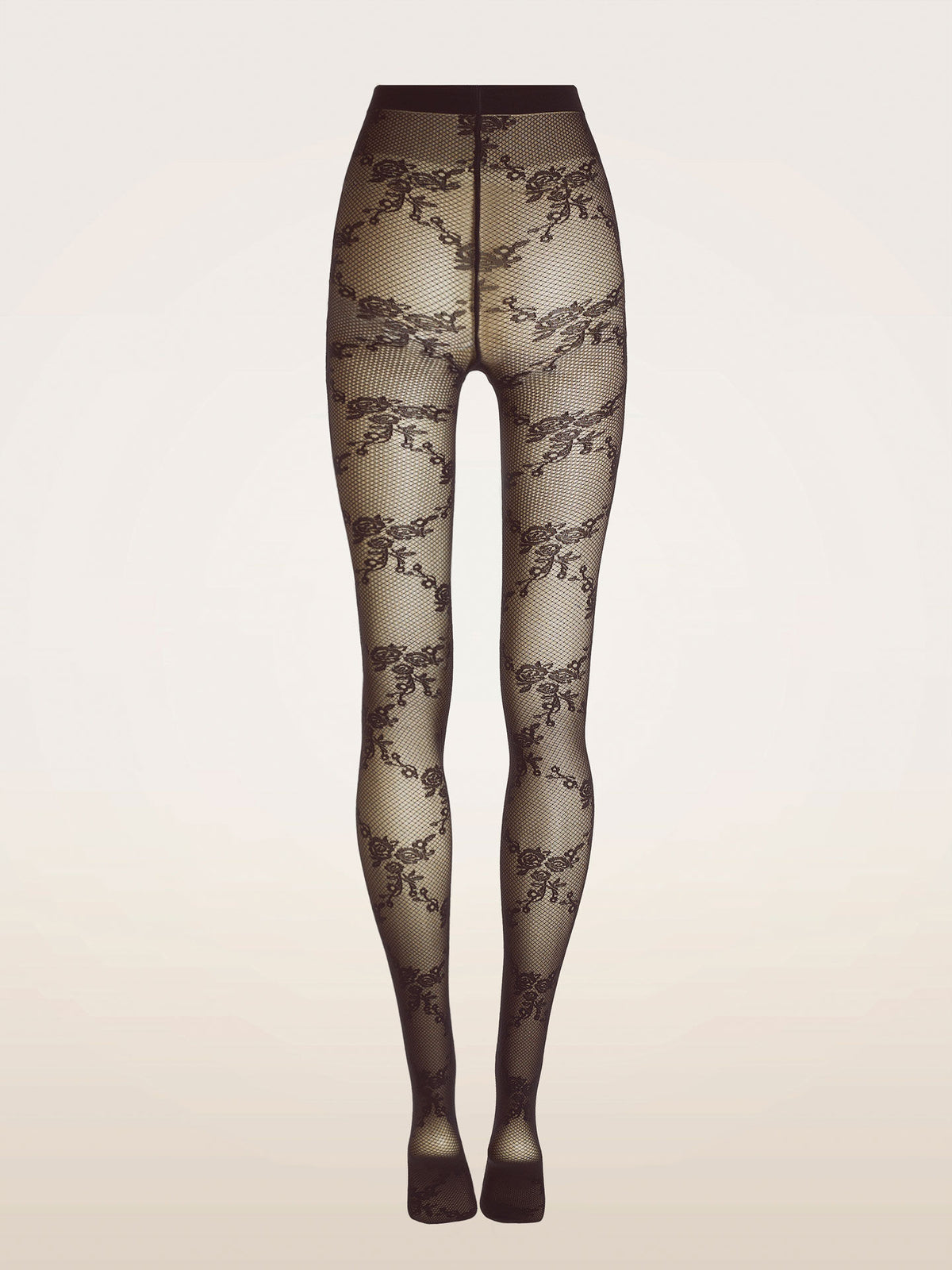 Wolford Floral Lace Tights Dark Wood