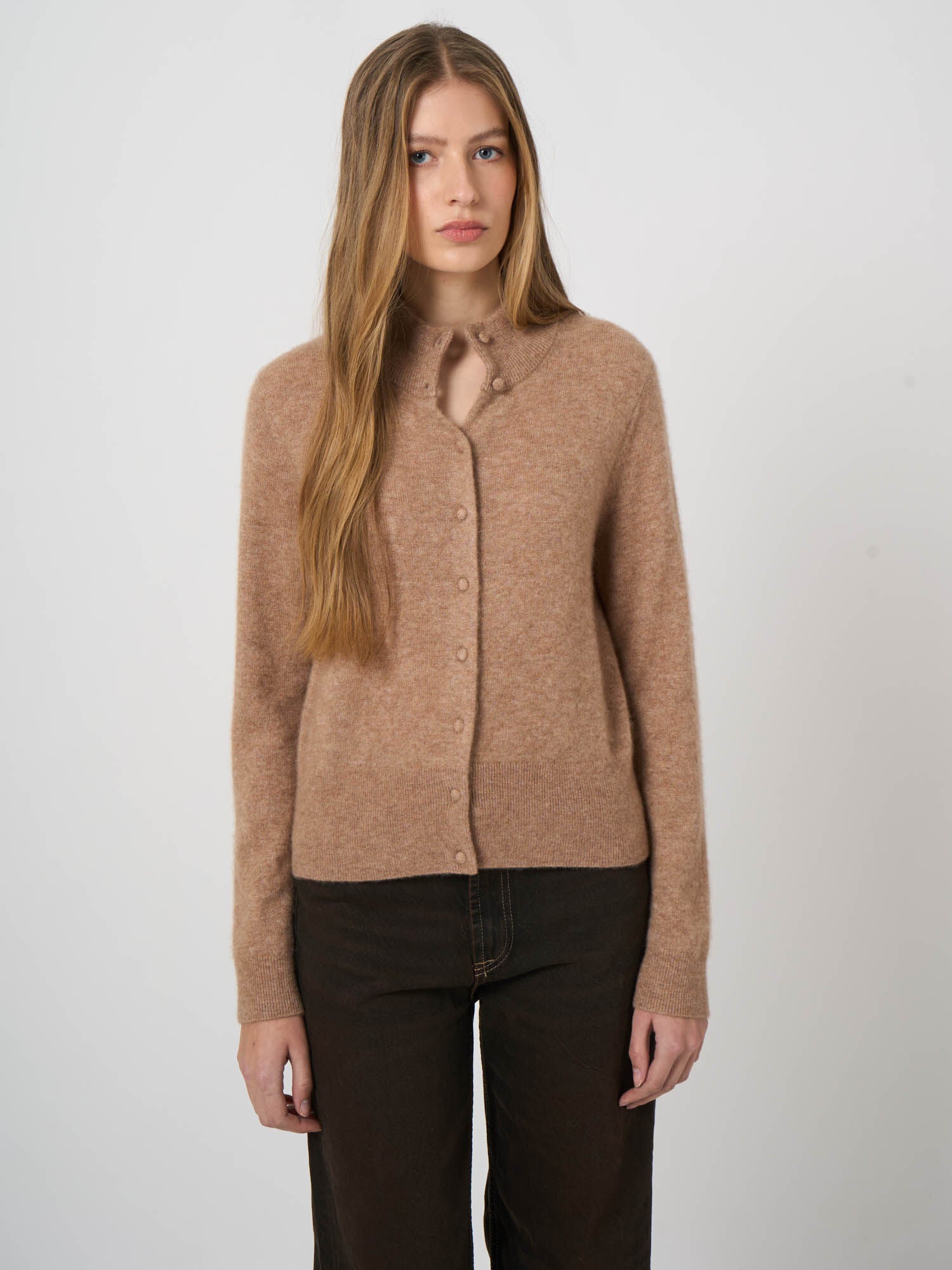 Repeat Cashmere Silk Knitted Cardigan Fawn