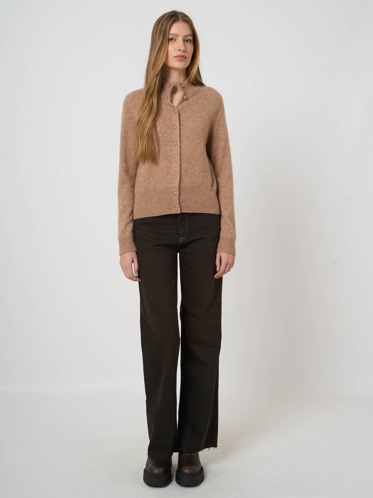 Repeat Cashmere Silk Knitted Cardigan Fawn