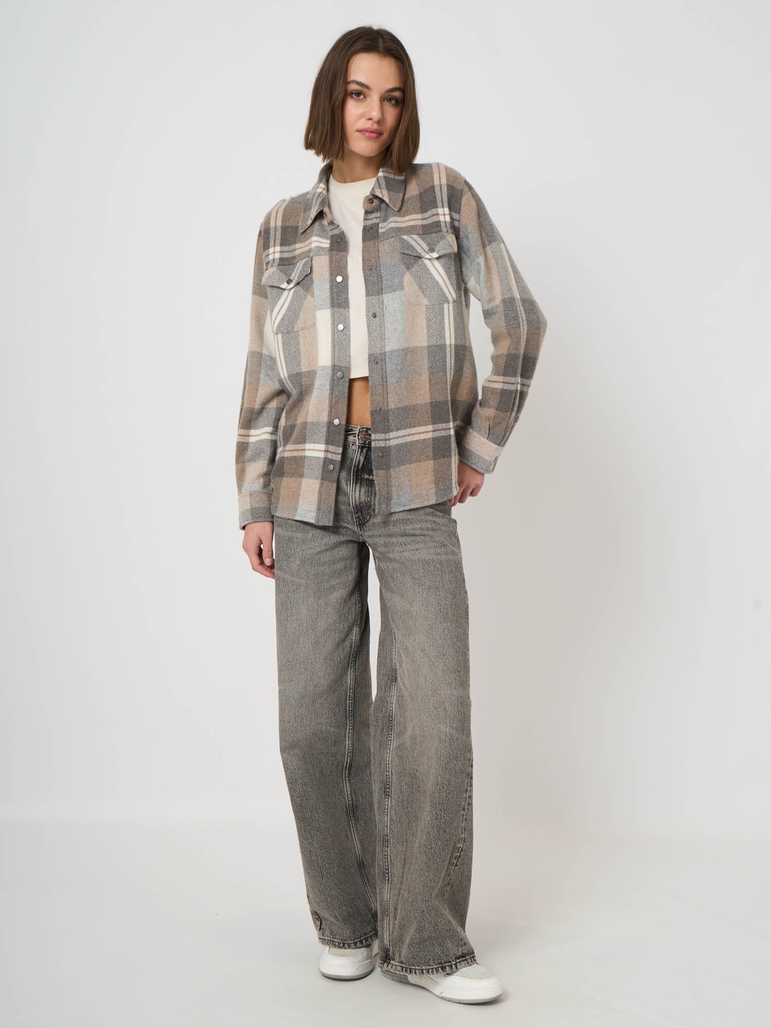 Repeat Organic Cashmere Woven Blouse - Multi Check