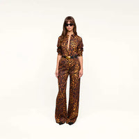 L'Agence Livvy Beltloop Pant Tan Multi Javan Leopard