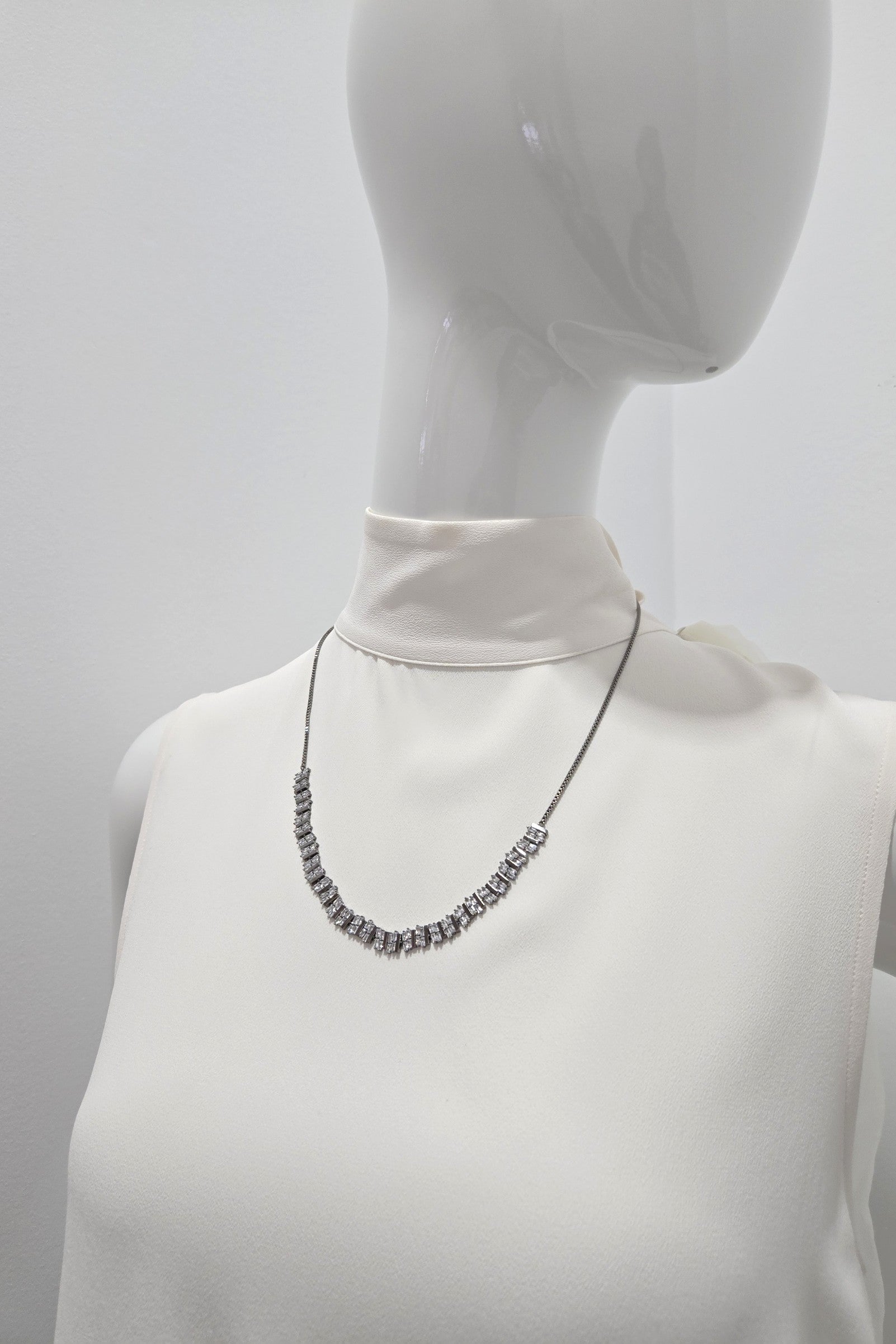 Tres Chic Gunmetal Necklace with Rectangular Crystal