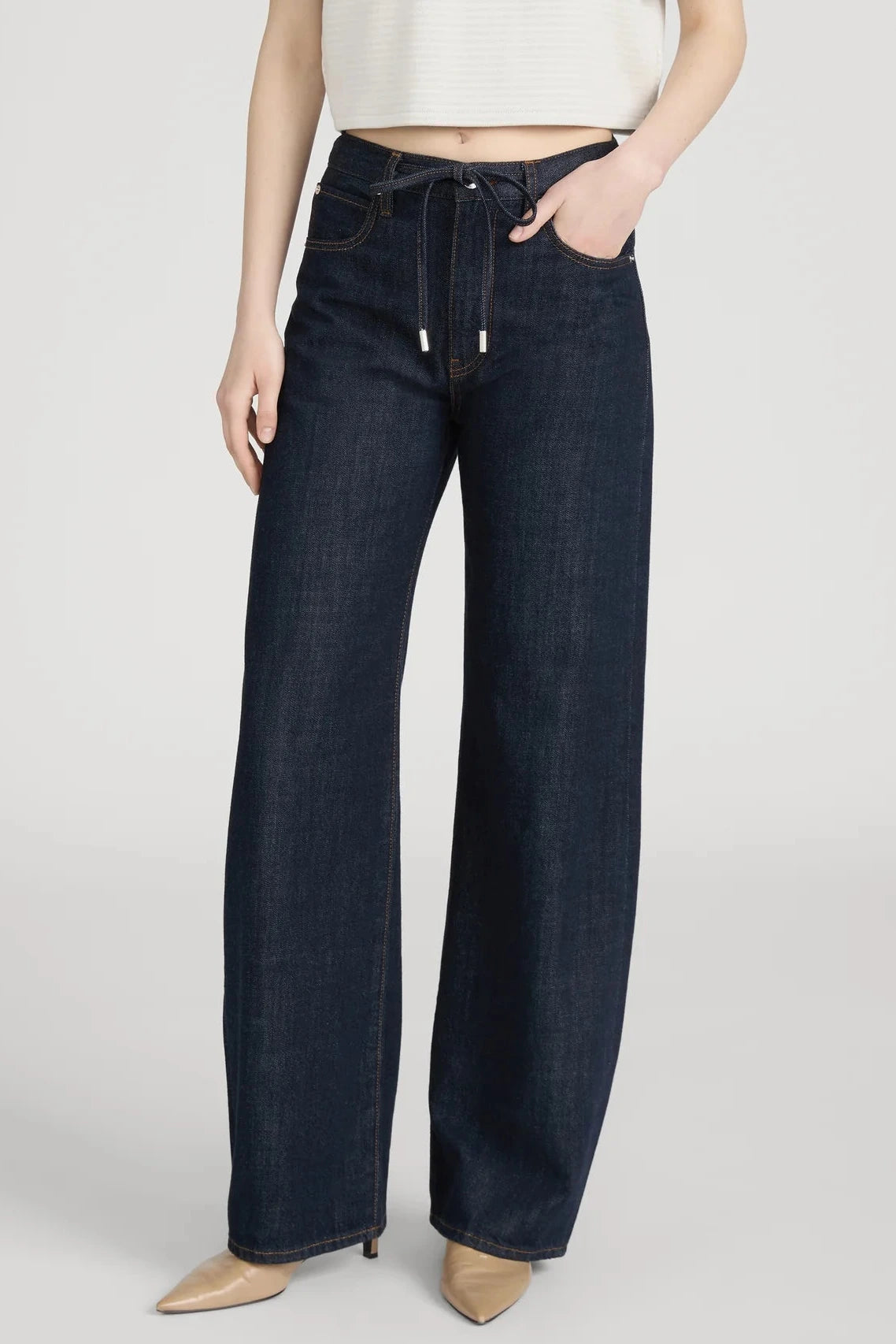 Frame The Off Duty Drawstring Bow Jeans Rinse