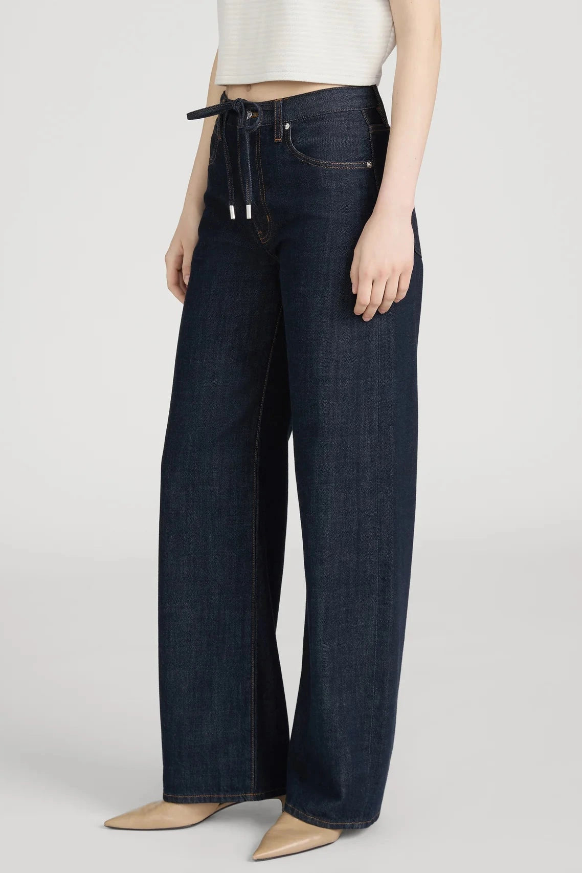 Frame The Off Duty Drawstring Bow Jeans Rinse