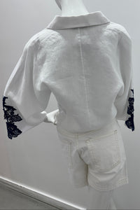 Purotatto Shirt With Macramé Embroidery White-Blue