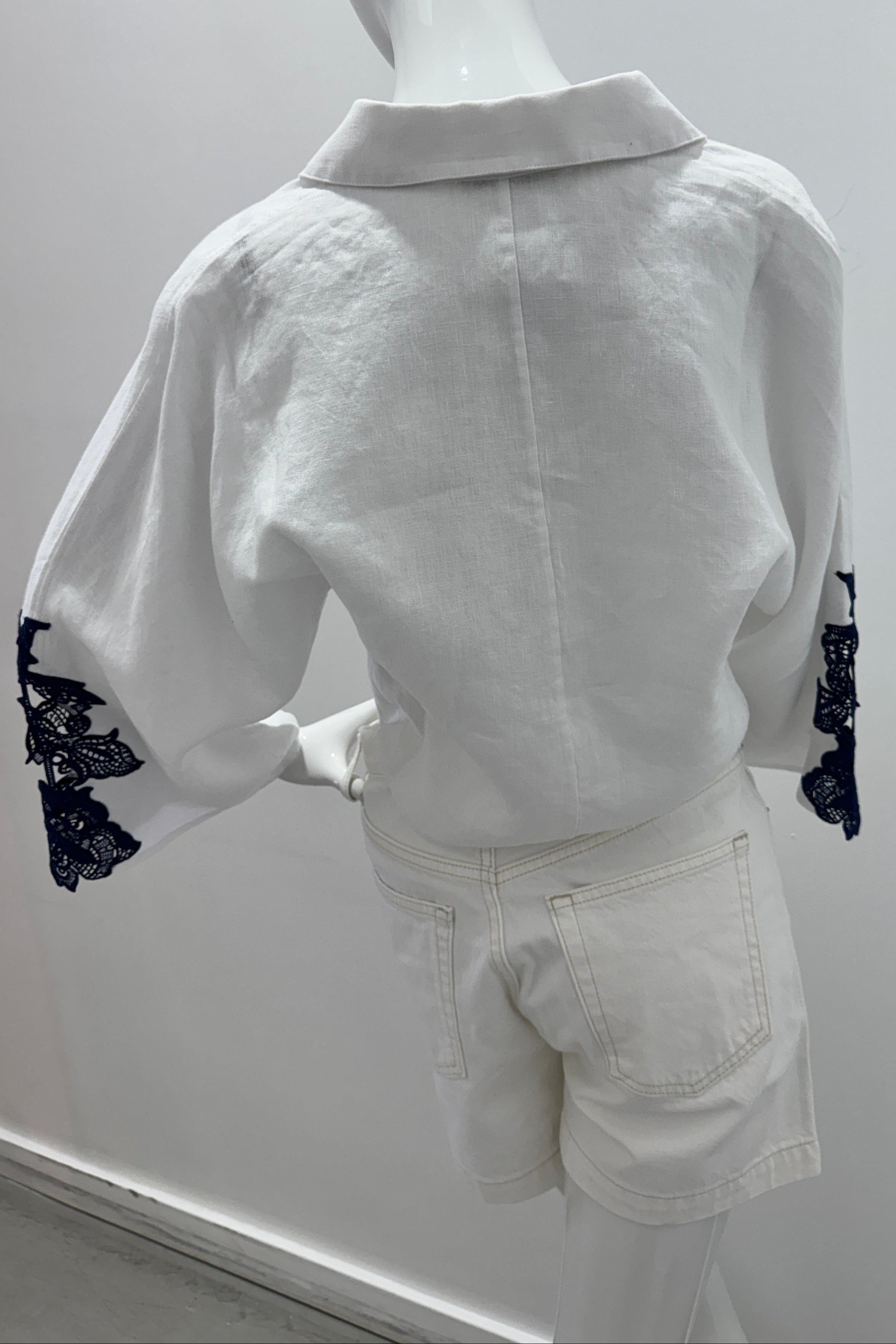 Purotatto Shirt With Macramé Embroidery White-Blue