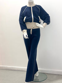 Pantalon de survêtement en mélange de cachemire White + Warren 21848, marine et ivoire