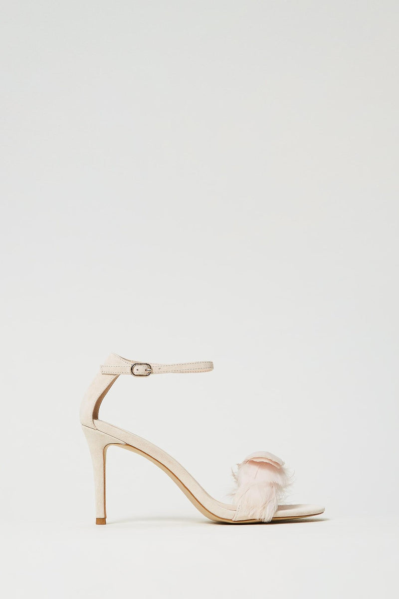 Twinset Leather Sandals With Feathers