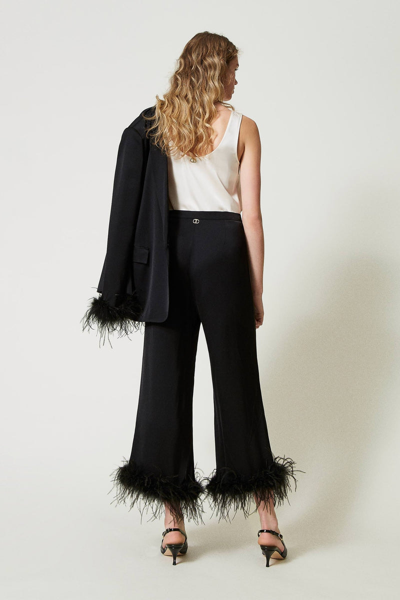 Twinset Satin Pants With Feather