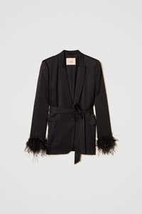 Blazer Twinset en satin avec plumes