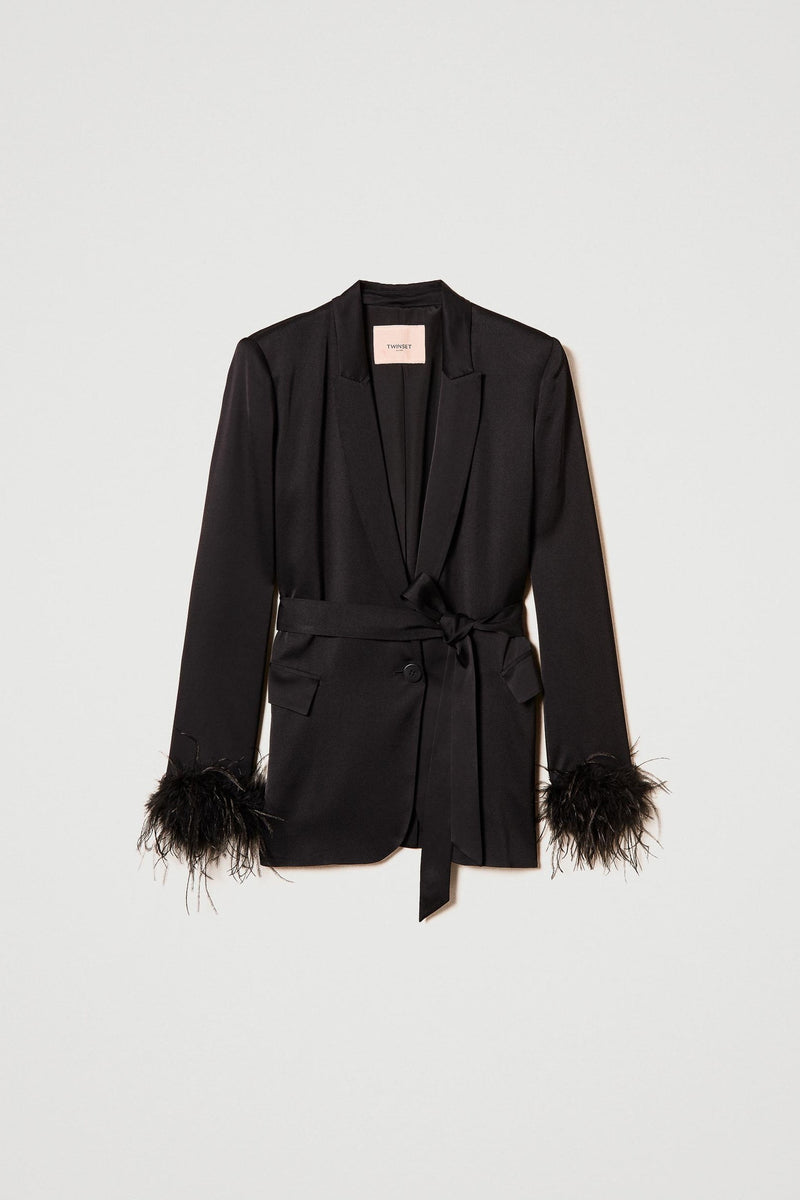 Twinset Satin Blazer With Feathers