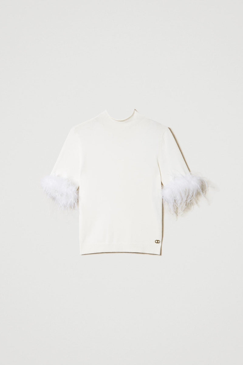 Pull col roulé Twinset avec plumes