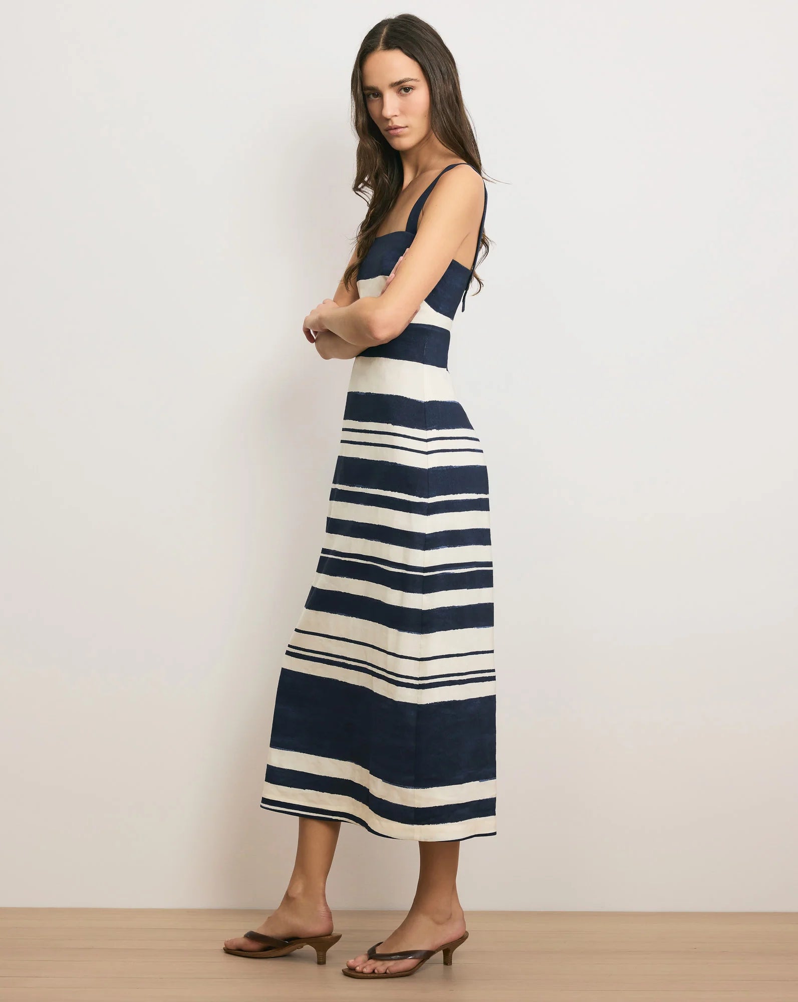 Veronica Beard Ella Striped Linen Midi Dress