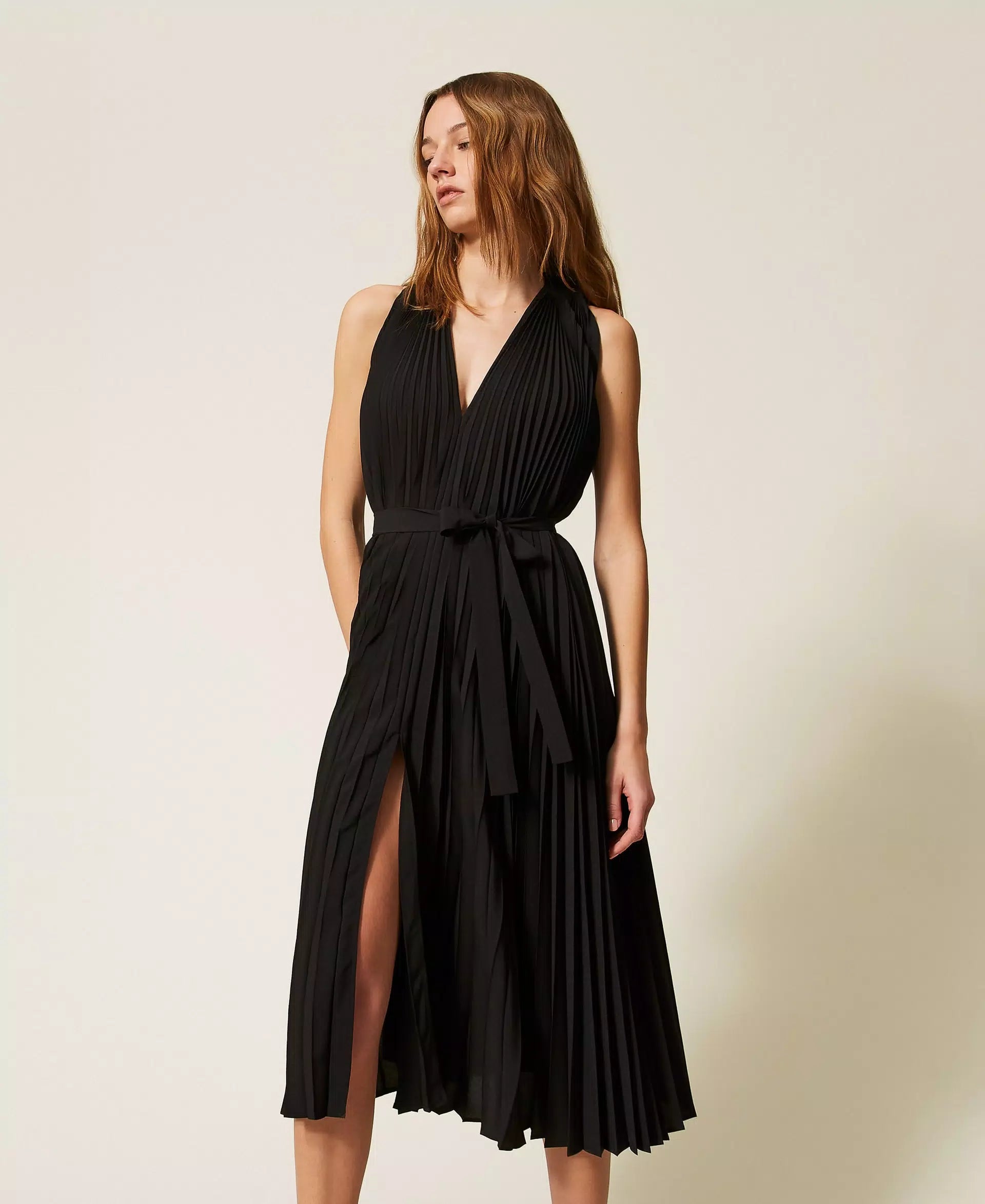 Robe longue en crêpe de Chine et popeline Twinset