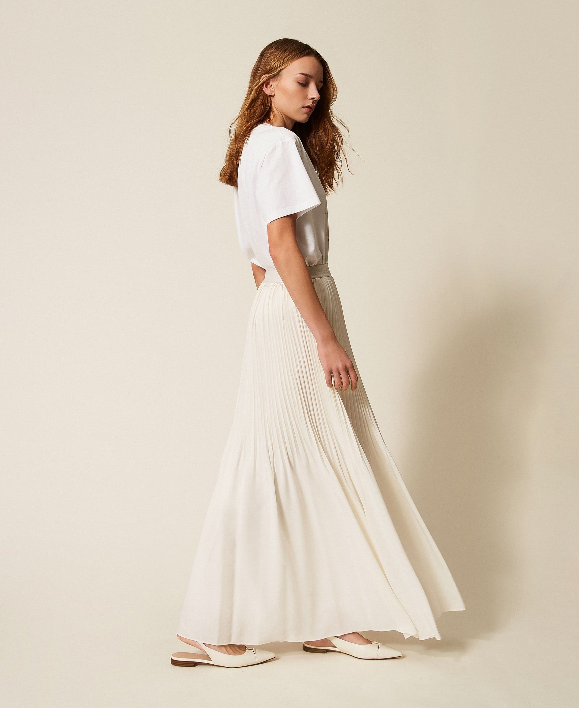 Twinset Pleated Crêpe De Chine Long Skirt