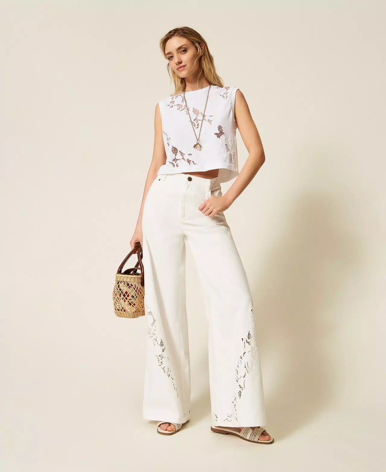 T-shirt avec broderie anglaise Twinset blanc