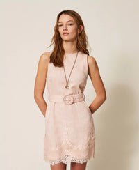 Twinset Short Linen Dress With Lace